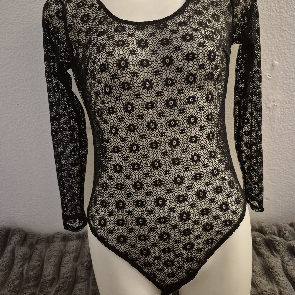 Victoria's Secret Black Floral Lace Bodysuit